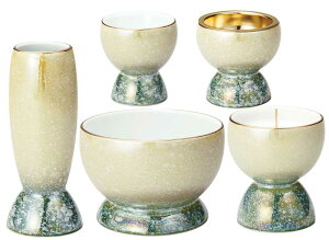 【ポイント最大47倍☆お買い物マラソン】モダン仏具 仏具セット 光綺(こうき)五具足 有田焼イエロー グリーン 送料無料 0902l006a