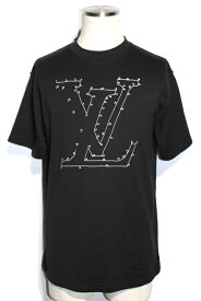 LOUIS VUITTON　ルイヴィトン　トップス　クルーネックTシャツ　メンズS　ブラック　コットン　LVロゴ　刺繍　2020年　2148103370861【432】 【中古】【大黒屋】