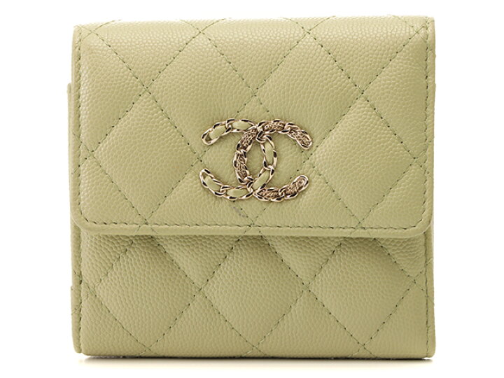 【送料無料】CHANEL シャネル マトラッセ 三つ折り財布 キャビアスキン ライトグリーン ゴールド金具【434】 【中古】【大黒屋】 | 質屋 大黒屋