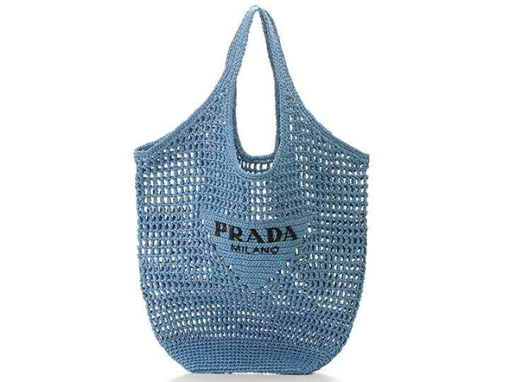 楽天市場】PRADA プラダ ラフィアトートバッグ ライトブルー ラフィア 