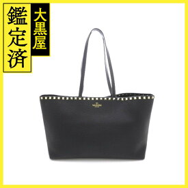 VALENTINO バレンチノ ロックスタッズ トートバッグ ブラック レザー【473】 【中古】【大黒屋】