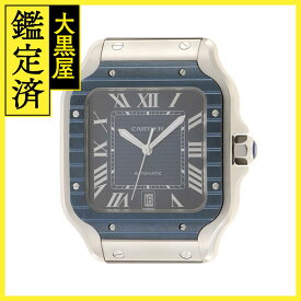 Cartier サントス ドゥ カルティエ LM WSSA0048 ブルー ラージモデル メンズ 自動巻き 外装仕上げ済み （2147400252405）【200】 【中古】【大黒屋】