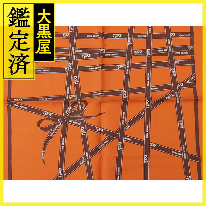 楽天市場】HERMES エルメス カレ45 ボルデュック／リボン オレンジ 