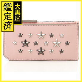 JIMMY CHOO　ジミーチュウ　スタースタッズフラグメントケース　カードケース　小銭入れ　ピンク/グレージュ　レザー　2146000383625　【205】 【中古】【大黒屋】