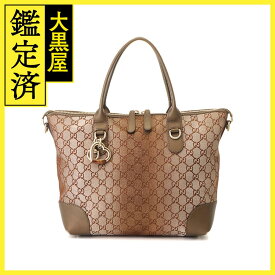 GUCCI　グッチ　バッグ　GG2wayバッグ　ベージュ　ゴールド キャンバス　レザー　2148103632242【200】 【中古】【大黒屋】