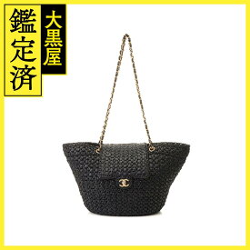 CHANEL　シャネル　トートバック　23SS　ラフィア　ツイード＆ゴールドトーンメタル　ブラック　AS3786【472】AH 【中古】【大黒屋】