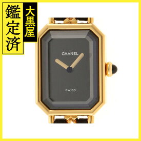 CHANEL　シャネル　プルミエール　Mサイズ　腕時計　H0001　ゴールドメッキ / レザー　クォーツ　ブラック文字盤　レディース　2148103636462【205】 【中古】【大黒屋】