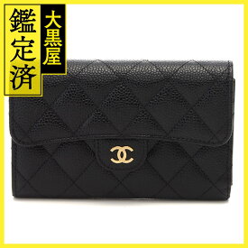 CHANEL　シャネル　クラシックミディアムフラップウォレット　ブラック／GP　キャビア　【471】　Y 【中古】【大黒屋】