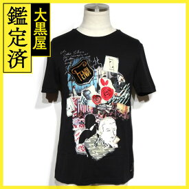 FENDI　フェンディ　衣類　Tシャツ　メンズM　ブラック／マルチカラー　コットン　カール・ラガーフェルド　2143200539937　【200】 【中古】【大黒屋】