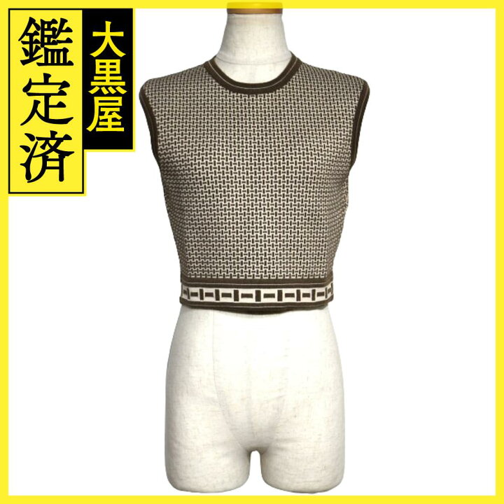 美品☆HERMES エルメス 2E2640DQ シルク混 クロップド丈 ノースリーブ  