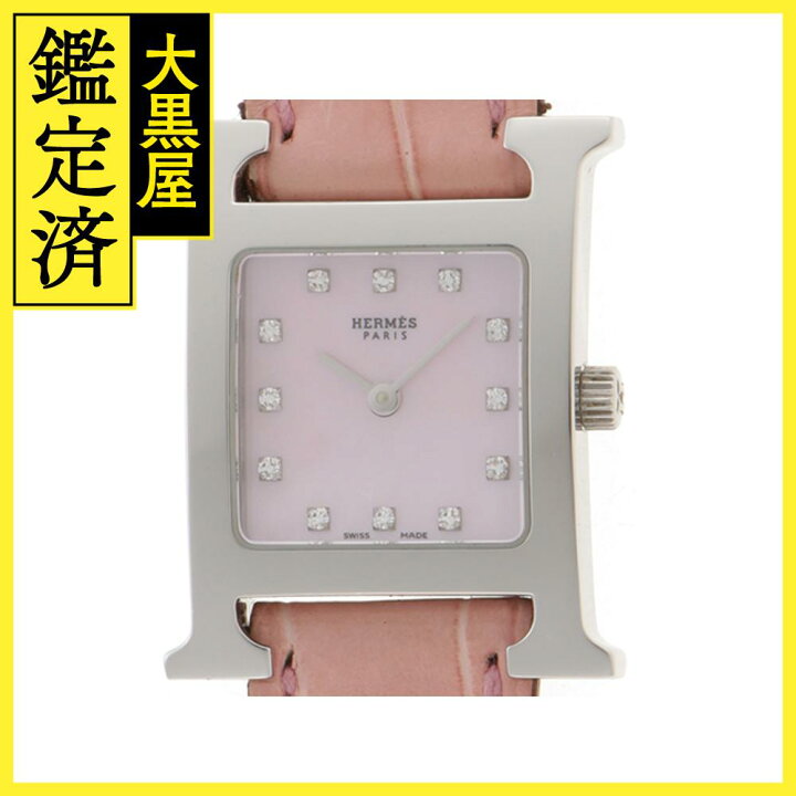 楽天市場】HERMES Hウォッチ 10PD クオーツ SS/革 HH1.210 ピンク  