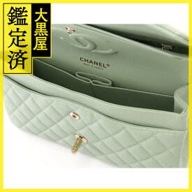 CHANEL シャネル マトラッセWフラップ25 Wチェーンショルダー ミントグリーン ゴールド金具 キャビアスキン 【471】L 【471】2143100474314 【中古】【大黒屋】