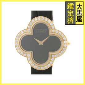 Van Cleef & Arpels ヴァンクリーフ&アーペル アルハンブラ ミディアムモデル Dベゼル VCARN5HZ00 イエローゴールド ブラック文字盤 クォーツ レディース 腕時計 K 【200】2147100577051 【中古】【大黒屋】