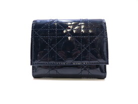 Dior ディオール 財布 三つ折財布 エナメル パテント レザー ネイビーブルー 【432】【中古】【大黒屋】