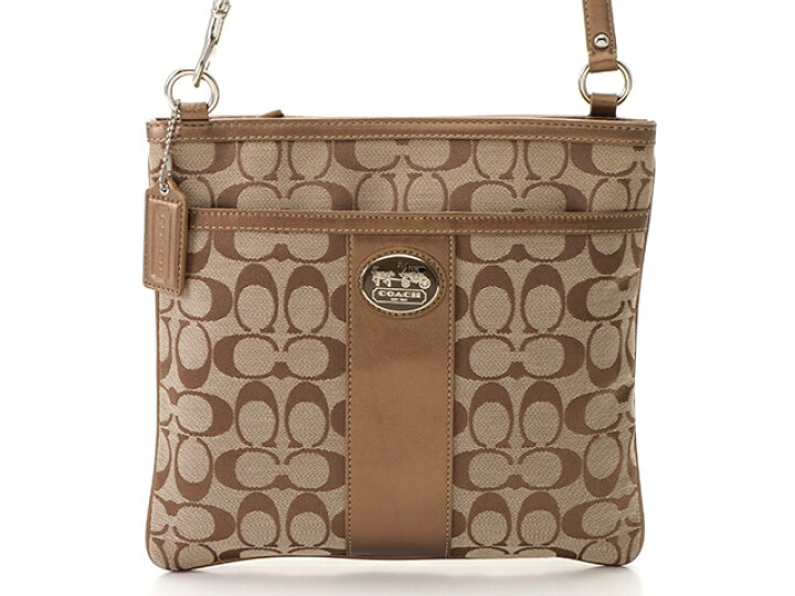 美品 COACH コーチ シグネチャー キャンバス レザー ショルダー バッグ  