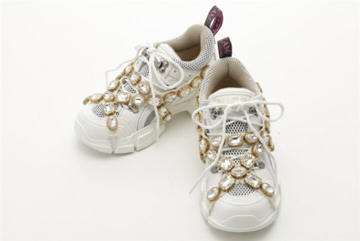 楽天市場 送料無料 Gucci グッチ フラッシュトレックスニーカー 06 Ggz50 9081 レディース35ハーフ 約22 5cm ホワイト レザー ビジュー 19年 定価 192 240 0 中古 大黒屋 質屋 大黒屋