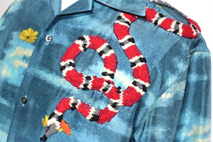 楽天市場】GUCCI グッチ シャツ メンズ 46 ブルー シルク エンブロイ 