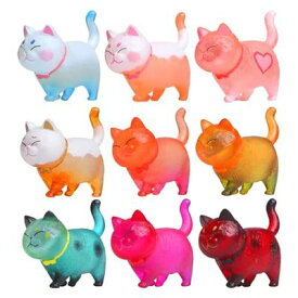 【AAGWW】 働物フィギュア 猫 フィギュア 子猫玩具セット ミニトイ フィギュア 猫キャラ 誕生日 パーティー小物 カラー系(クリスタルキャット型、9pcs)