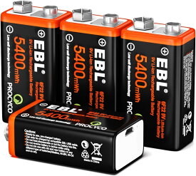 EBL 9V電池充電式 4本入 2 in 1 USB-Cケーブルス付き 1.5 H急速充電 充電池 ?800回循環使用可能 6P形電池 充電器不要 充電ケーブル