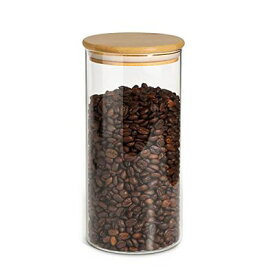 ComSaf コーヒー豆 保存容器 ガラスキャニスター 密閉 1200ml コーヒーキャニスター 密封瓶 食品貯蔵容器 竹蓋付き 小麦粉 穀物 1個セット