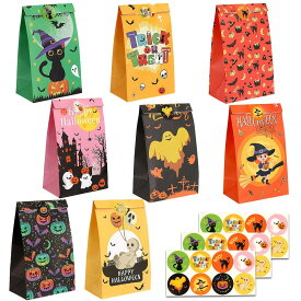 JANLOFO ハロウィン 袋 32枚セット ラッピング 袋 お菓子袋 ギフトシール付き ギフトバッグ プレゼント用 (ハロウィン)