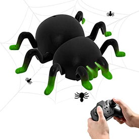 OBEST スパイダー ラジコン 蜘蛛 リモコン 無線操作 電動RCカー LED搭載 壁登り おもちゃ 面白グッズ ブラック（グリーンフット） 6歳以上 (新型)