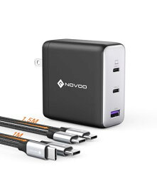 NOVOO 120W 3-Port USB C 充電器【2*100W タイプC ケーブル付き/GaN III採用/三台同時充電/折畳式プラグ/PD3.0/PPS/PSE】PD急速充電器 MacBook Pro 14''/iPad/NEC LAVIE/Fujitsu/AQUOS Zenbook/Lenovo/Dynabook/iPhone 15/Galaxy S23/iWatch/Switch