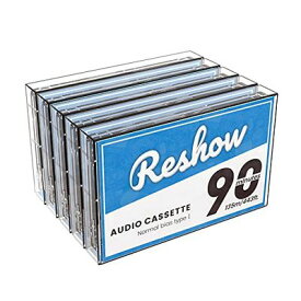 Reshow オーディオカセット低ノイズ高出力90分時間空白カセットテープ個別クリアプラスチックカセットテープケース、毎日の録音に最適 (ブルー - 5個入り)