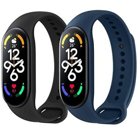 [Vancle] コンパチブル Xiaomi Mi Band 7 バンド 替えベルト 柔らかいシリコン 交換ベルト 対応 Xiaomi Mi band 7 スマートバンド (ブラック+紺)