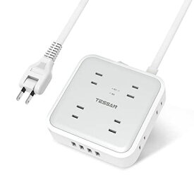 延長コード 2m 電源タップ TESSAN 8個AC口 4USBポート usb コンセントタップ タコ足配線 コンセント oaタップ テーブルタップ 雷ガード 壁掛け 一括集中スイッチ