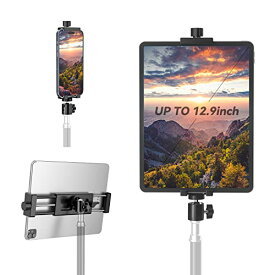 KDD三脚アダプター ボール雲台付き タブレットホルダー アルミニウム製 タブレットスタンド スマホホルダー iPad Pro 12.9 iPad Air 2 3 4、iPad Mini、Galaxy Tab、 Surface Pro、iPhoneに適合（4-15インチ）