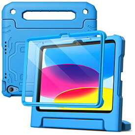 JEDirect 子供用 iPad 10 ケース（10.9インチ、2022モデル、第10世代用）液晶保護フィルム付き 耐衝撃 フルボディハンドルスタンド タブレット保護カバー (ブルー)