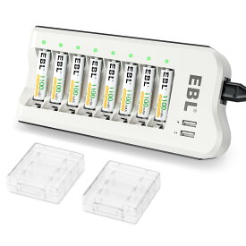 EBL 単4電池 充電器セット 8スロット 独立充電器+単四電池（1100mAh*8）セット 単三単四 ニッケル水素/ニカド充電池に対応可能 単4電池・充電器パック