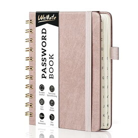 パスワード管理ノート リングパスワードブック A6 アルファベットタブ付き 小型 ハードカバー 143mm x183mm(ピンク)
