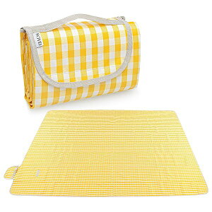 レジャーシート ピクニックマット 大判 150x200cm 3〜6人用 折りたたみ 防水 防湿 コンパクト収納 携帯便利 軽量 遠足 運動会 お花見 キャンプ アウトドア チェック柄 (イエローチェック)[日本語