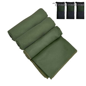 速乾タオル 髪 マイクロファイバータオル バスタオル スポーツタオル ジムタオル スイミングタオル セイムタオル 旅行タオル 超吸水 柔らかい 耐久性 速乾 軽量 収納袋付き 80x40cm (オリーブ