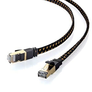 LAN�P�[�u�� CAT8 ���b�V���t���b�g 40/25Gbps/2000MHz �M�K�r�b�g �C�[�T�l�b�g�P�[�u�� RJ45�R�l�N�^ �c���܂�h�~ (5m) �u���b�N KB-T8MEFL-05BK