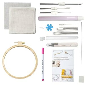 初心者向けパンチニードルキット 針糸通し器 刺繍 調整可能な厚手のラグ糸と簡単操作ニードルペン ガイドブック付き 子供から大人までDIY手芸
