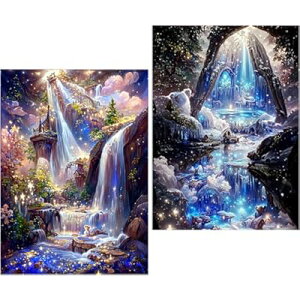 ダイヤモンドアート キット 四角いビーズ 全面 2個セット ダイアモンドビーズ絵画キット DIY 手作り絵画 手芸キット モザイクアート 5D モザイクアート ダイヤモンド塗装 全面貼り付けタイプ