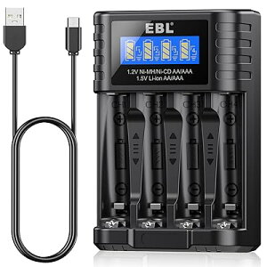 電池充電器 4スロットで1.2Vニッケル水素 /1.5Vリチウム単3 単4充電池に対応 LCD充電表示 4本同時独立充電可能 単3 単4 充電器