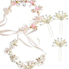髪飾り 3種セット 子供 こども 花 蝶々 リボン ヘアアクセサリー ヘアークリップ ヘアピン カチューシャ 髪留め ヘッドドレス 結婚式 発表会 卒業式 写真撮影 キッズ 子供髪飾り (ホワイト)