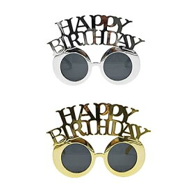 バースデーメガネ HAPPY BIRTHDAY パーティーグッズ 誕生日メガネ 面白い 写真小道具 目飾り 眼鏡 パーティーグッズ 2個セット(ゴールド／シルバー）