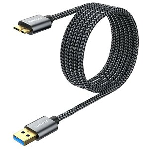 USB3.0 ケーブル MicroB 1M タイプAオス - マイクロタイプBオス USBケーブル 外付けHDD/SSD ハードドライブ/HDカメラなど対応 マイクロB変換ケーブル 高速データ転送 1m グレー