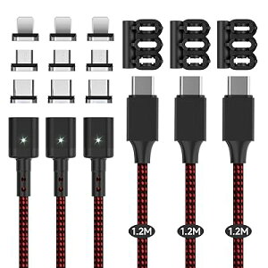 �}�O�l�b�g �[�d�P�[�u�� USB-C�� 3A�}���[�dUSB�[�d ���C�P�[�u���y1.2M/1�{�Z�b�g/3���C�[�q/�z�f�[�^�]���ɂ��Ή� USB�}�O�l�b�g�[�d�R�[�h USB Type-C�AMicroUS-B�AUS-B Type-L ���� �h�o ���E��