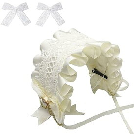 ロリータ リボン チャーム ロリータ ヘッドドレス ロリータ 髪飾り カチューシャ レース 蝶結び 萌え キュート かわいい コスプレ lolita メイドカフェ (黒)