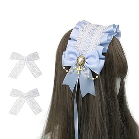 ロリータ リボン チャーム ロリータ ヘッドドレス ロリータ 髪飾り カチューシャ レース 蝶結び 萌え キュート かわいい コスプレ lolita メイドカフェ (黒)