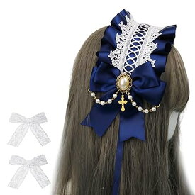 ロリータ リボン チャーム ロリータ ヘッドドレス ロリータ 髪飾り カチューシャ レース 蝶結び 萌え キュート かわいい コスプレ lolita メイドカフェ (黒)