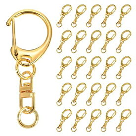 キーホルダー 金具 キーホルダーパーツ ワンタッチ 回転カン ナスカン 丸カン付き ハンドメイド キーリング 手作り 素材 DIY アクセサリーパーツ (30個セット(シルバー))