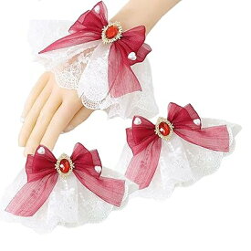 蝶結び つけ袖 レース 付け袖 1セット かわいい ロリータ おしゃれ ガールズ 腕飾り ゴスロリ 甘ロリ 小物 服アクセサリー DIY フリル 宝石 刺繍 超キュート 衣装装飾