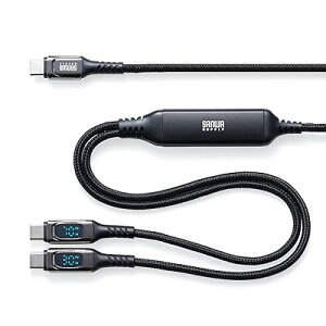 Type-C 2in1 �[�d�P�[�u�� PD100W �}���[�d �d�͕\�� ��҃P�[�u�� 1.2m �u���b�N 500-USB098BK